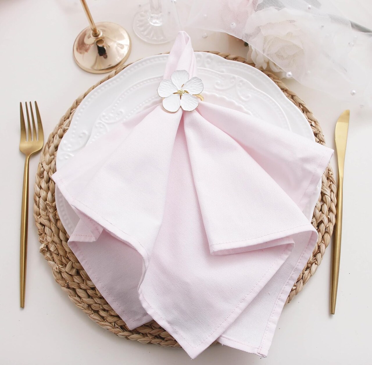Set of 12 Light Pink Cotton Cloth Napkins, 17×17 in, Soft & Washable